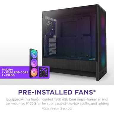 NZXT H5 Flow RGB 2024 - Compact ATX Mid-Tower PC Gaming Case - High Airflow - F360 RGB Core (CV) Included - 360mm Front & 240mm Top Radiator Support - Cable Management - Tempered Glass - Black - Image 6