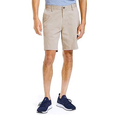 Nautica Men's Classic Fit Flat Front Stretch Solid Chino 8.5" Deck Shorts, True Khaki, 36W - Image 1