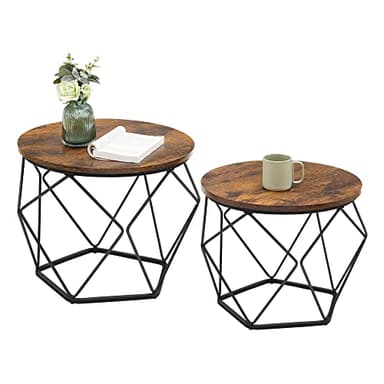 VASAGLE Small Coffee Table Set of 2, Round Coffee Table with Steel Frame, Side End Table for Living Room, Bedroom, Office, Rustic Brown and Ink Black - Image 1
