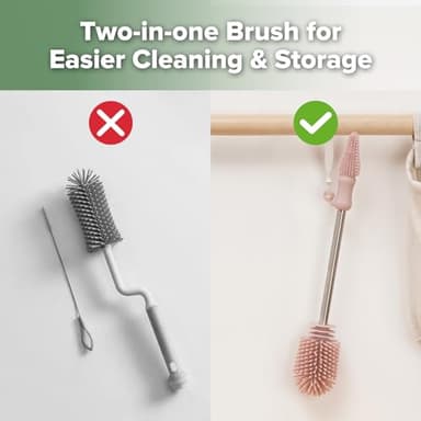 haakaa Cleaning Brush Silicone Bottle Brush Double-Ended Soft Silicone Bristles for Breast Pumps, Breast Milk Collectors, Baby Bottles, Teats, Breastmilk Storage Bags, Pink -1pk - Image 6