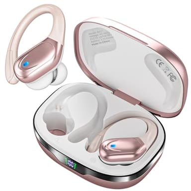 HAOYUYAN Wireless Earbuds, Sports Bluetooth Headphones, 80Hrs Playtime Ear Buds with LED Power Display, Noise Canceling Headset, IPX7 Waterproof Earphones for Workout/Running (Rose Gold) - Image 1