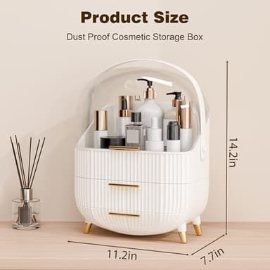 lurcns Makeup Organizers and Storage, Make up Organizer for Vanity Cosmetics Skincare Organizers With Lid and Drawers Display Cases for Countertop(White) - Image 5