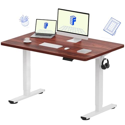 FLEXISPOT EN1 One-Piece Standing Desk 48 x 30 Inch Height Adjustable Desk for Home Office and Computer Workstation (White Frame + 48" Mahogany Top, 2 Packages) - Image 1