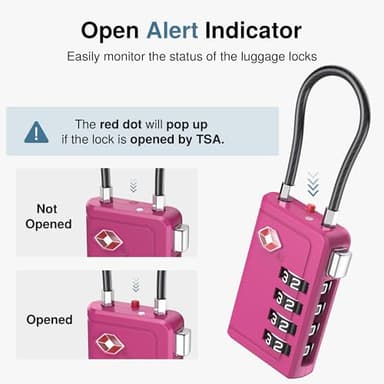 Puroma TSA Approved Luggage Travel Locks with Open Alert Indicator, 4 Digit Combination Resettable Code Zinc Alloy Lock for Suitcase, Backpack, Bag, Toolbox, Locker (2 Pack, Rose Purple) - Image 3
