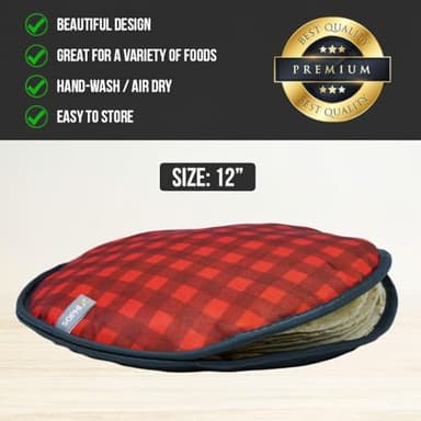Sophix Tortilla Warmer Pouch - 12-Inch Large Size - This Thermal Insulated Fabric Holder Keeps Tortillas, Naan Bread, and Pizza Rolls Warm for up to One Hour (Buffalo Plaid Pattern) - Image 3