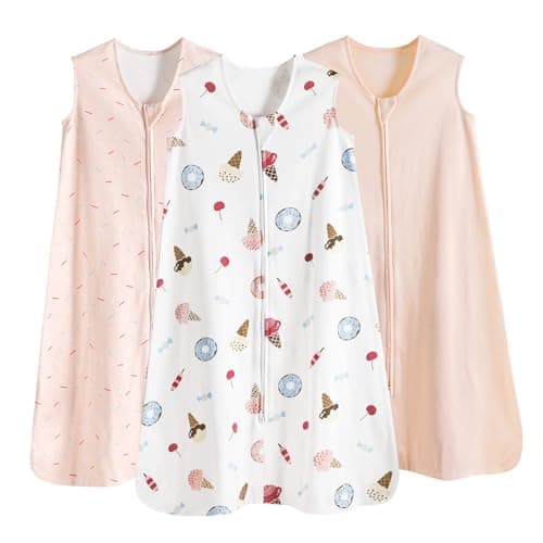 PHF Soft Baby Sleep Sack 12-18 Months 100% Organic Cotton Wearable Blanket, 2-Way Zipper 0.5 TOG Toddler Sleeping Sack 3 Pack, Comfy Sleep Bag for Baby Boys Girls, Ice Cream (Large) - Image 1