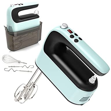 Yomelo 9-Speed Digital Hand Mixer Electric, 400W Powerful DC Motor, Baking Mixer Handheld with Snap-On Storage Case, Touch Button, Turbo Boost, Dough Hooks, Whisk (Ice Blue) - Image 1