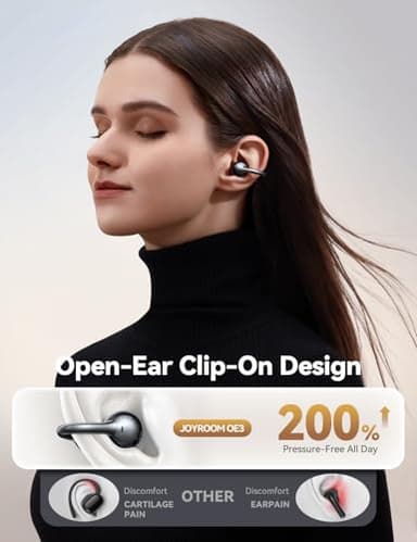 JOYROOM OE3 Clip-On Earbuds, Wireless Open Ear Earbuds Headphones with Auto L-R Recognition, Omni Tap Control, Immersive Sound, and Ultra-Light 4.9g Fit, Comfortable for Workouts and Daily Use(Black) - Image 2