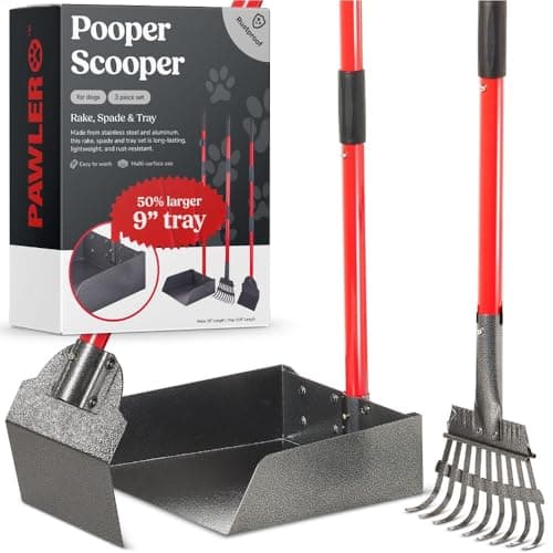 Pawler Pooper Scooper for Large Dogs, Small Dogs and Horses, Metal Poop Scooper Set with Long Handle Rake, Spade and Tray for Yard, Grass, Dirt or Gravel, Heavy Duty Aluminum Poop Picker Upper - Image 1