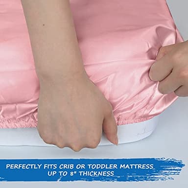 Crib Sheets Girl Satin 2 Pack, Soft & Silky Crib Sheet for Baby Hair (52"x28"x8") Fitted Crib Sheets for Standard Crib Mattress, Pink - Image 5
