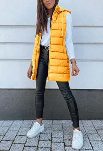 Veatzaer Women Long Vest Solid Color Sleeveless Hood Winter Puffer Vest Outwear - Image 6