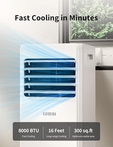 GRIDR Portable Air Conditioners, 8,000 BTU AC Unit for Bedroom with 4 Modes Cooling/Dehumidifier/Fan/Sleep, Up to 300 sq.ft, 45db Quiet, 24H Timer & Remote, Portable AC Unit for Room Indoors - Image 2
