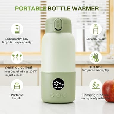 Portable Bottle Warmer for Travel,Formula Container to Go 12.8oz Baby Bottle Warmer with 2-Min Fast Heating,Milk Warmer for Baby Travel Essential with Long Time Keep Warm Function - Image 3