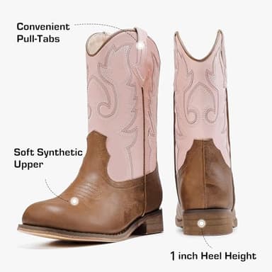 Motasha Girls Cowgirl Boots Toddler Girls Boots Pink Cowboy Boot for Girl Size 9 Little Big Kids Boot Western Riding Shoes Party Birthday (M7101 Brown Pink 9) - Image 5