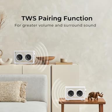 JAYINE Cassette Portable Bluetooth Speaker, 16W Minimalist Speakers Bluetooth Wireless Loud, HD Powerful Sound and Wide Compatibility V5.3 for Indoor Outdoor - White - Image 5