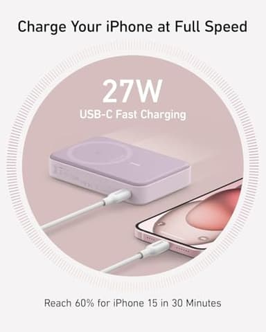 Anker MagGo Power Bank, Qi2 Certified 15W Ultra-Fast MagSafe-Compatible Portable Charger, 10,000mAh Battery Pack with Smart Display & Foldable Stand, For iPhone 16/15/14/13 Only (USB-C Cable Included) - Image 5
