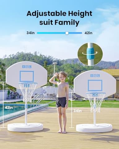IGL Pool Basketball Hoop Poolside, Height Adjustable Swimming Basketball Hoop Outdoor for Pool, Anti-rust Stainless Steel Rim, Portable Basketball Goal System, Fillable Base, Includes 2 Balls and Pump - Image 3