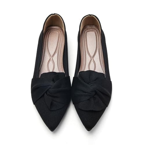 HIULYCENCE Women's Flats Shoes Pointed Toe Ballet Flats with Bow Comfortable Knit Dressy Flats Black US8 - Image 1