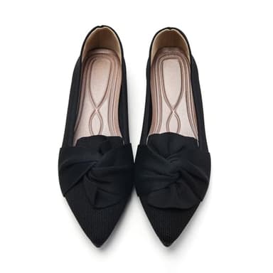 HIULYCENCE Women's Flats Shoes Pointed Toe Ballet Flats with Bow Comfortable Knit Dressy Flats Black US8 - Image 1
