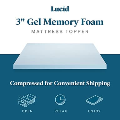 LUCID 3-inch Ventilated Gel Memory Foam Mattress Topper - Queen - Image 2