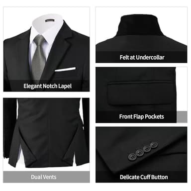 WEEN CHARM Suits for Men,3 Piece Slim Fit Suit Set with 2-Button Blazer,Vest,Pants,Tuxedo for Wedding,Prom,Party,Business Black - Image 5