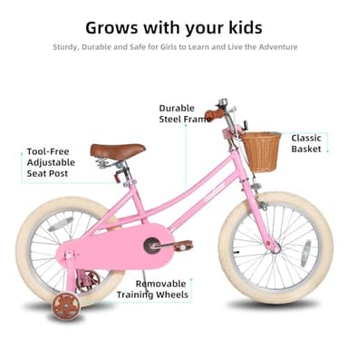 JOYSTAR 18 inch Girls Bike Ages 5-8 Years Old Kids (43"-59" Tall), Kids Bike with Training Wheels & Basket, Kids' Bicycle Pink - Image 2