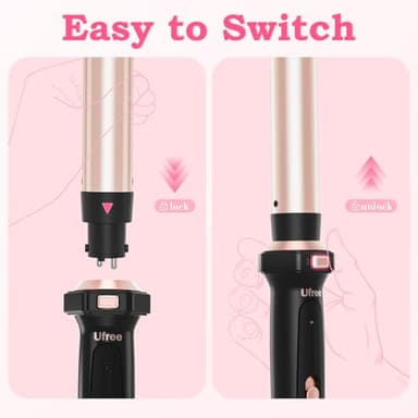Ufree 5 in 1 Curling Iron with Interchangeable Ceramic Barrels (0.35"-1.25"), Curling Wand Set with Flat Iron Hair Straightener, Instant Heat Up, Dual Voltage Hair Curler, Gifts for Women - Image 6