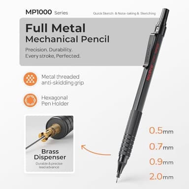 Nicpro 45PCS Black & Silver Metal Mechanical Pencil Set in Leather Case, Art Drafting Pencil 0.5, 0.7, 0.9 mm, 2mm Lead Holders for Sketching Drawing With 27 Tube (6B 4B 2B HB 2H 4H Colors)Lead Refill - Image 4
