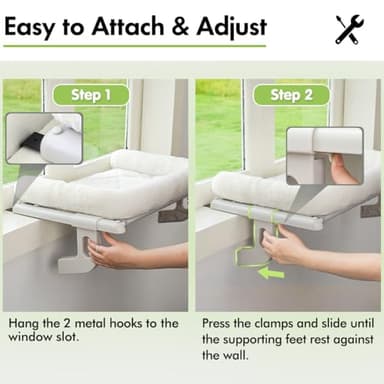 Zoratoo Cat Window Sill Perch with Large Bolster, Easy to Adjust & Assemble Cat Window Seat for Windowsill & Bedside, Pet Hammock Bed for Large Cats and Kittens (White, M) - Image 3
