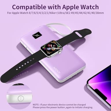 ANOUV Portable Charger with Built-in-Cable&AC Wall Plug& Magnetic Wireless iWatch Charger,10000mAh Power Bank,PD 22.5W Fast Charging Battery Pack Compatible with iPhones and Apple Watch etc.(1 Pack) - Image 4