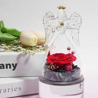 Miofula Preserved Flower Rose Birthday Gifts for Mom, Angel Figurines with Forever Real Rose Gifts for Her Mom Grandma, Unique Angels Gifts for Mothers Day Christmas Anniversary Birthday (Red) - Image 3