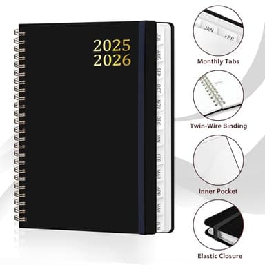 Daily Planner 2025-2026, July 2025 - June 2026 Planner, Hard Cover Calendar Planning Book with Tabs, Notes Pages, 6.3" x 8.4", Academic Weekly&Monthly School Organizer for Students Teachers, Black - Image 4