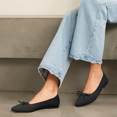 TINGRISE Women's Flats Pointed Toe Bow Knit Ballet Shoes Comfortable Dressy Mesh Slip On Flat Black US10 - Image 4