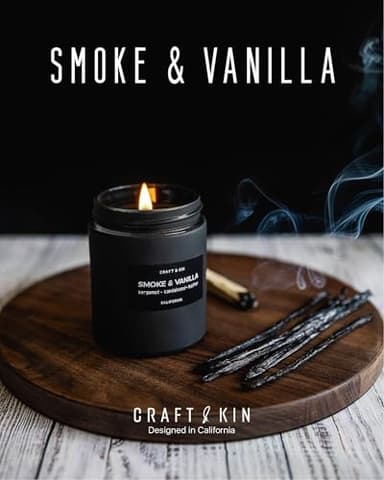 Craft & Kin Premium Smoke & Vanilla Candle | Black Fall Scented Candles for Men | Long Lasting with 45 Hour Burn Time, 7.6oz | Made with Soy | Aromatherapy at Home | Gifts for Men - Image 6
