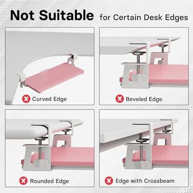BONTEC KMT01 Under Desk Keyboard Tray, Pull-Out Keyboard & Mouse Platform with C-Clamp, 25.6 x 11.8 in Space-Saving Ergonomic Slide-Out Drawer, Pink - Image 2