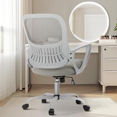 Sweetcrispy Office Computer Desk Managerial Executive Chair, Ergonomic Mid-Back Mesh Rolling Work Swivel Chairs with Wheels, Comfortable Lumbar Support, Comfy Arms for Home,Bedroom,Study,Student,Grey - Image 1