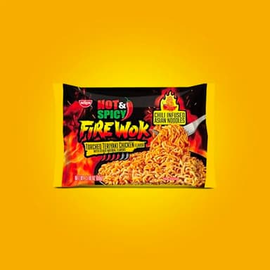 Nissin Fire Wok, Torched Teriyaki Chicken, Hot & Spicy Chile Infused Asian Noodles, 12 Pack - Image 4