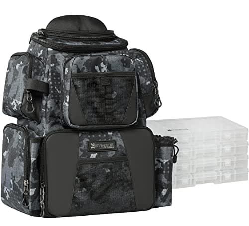 X Strike Fishing Tackle Backpack, 48L Large Fishing Bag with Rod Holders, 4 Tackle Box and Protective Rain Cover, Waterproof Tackle Storage Bag for Fishing, Camping, Hiking, Hunting. - Image 1