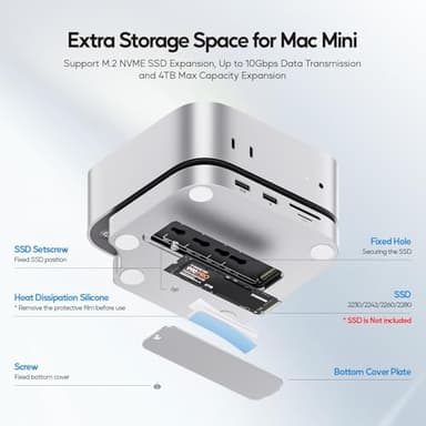 PULWTOP Mac mini M4 Dock with 4TB M.2 SSD Enclosure (SSD NOT Included), Mac mini M4/ M4 Pro Hub Stand with HDMI 4K@60Hz, 2024 MacMini USB C Hub Accessories, 3 USB A 2.0, SD/TF, 3.5mm Audio - Image 5