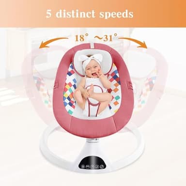 Soobaby Baby Swing for Infants,Electric Bouncer for Babies,Portable Swing for Baby Boy Girl,Remote Control Indoor Baby Rocker with 5 Sway Speeds,Music and Bluetooth,Pink - Image 2