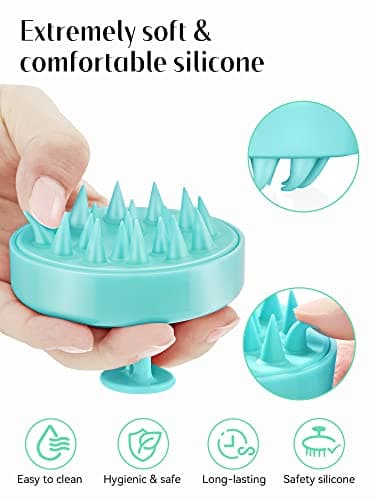 HEETA Scalp Massager Hair Growth, Soft Silicone Scalp Scrubber Shampoo Brush for Exfoliation, Dandruff Removal Head Massage Stress Relax, Wet & Dry Use for Thick Thin Curly Hair Care, Green - Image 3