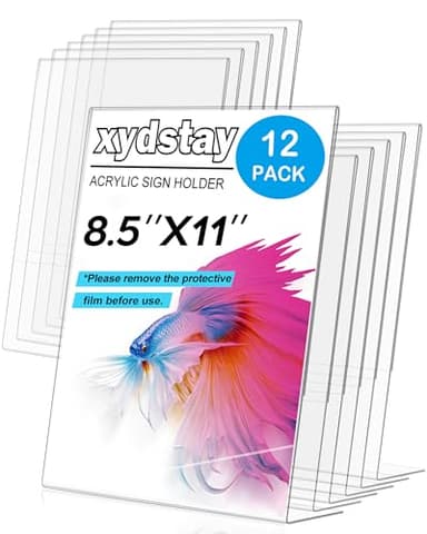xydstay 12pack 8.5x11 Acrylic, L Shape Clear Plastic, Menu Holder, Unbreakable Table Sign Holder for Restaurant, Office, School, Store and Home Use - Image 1