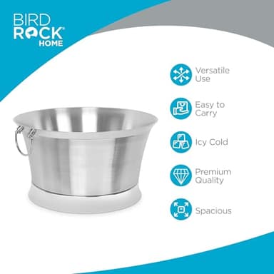BIRDROCK HOME Double Wall Beverage Tub - Stainless Steel Ice Bucket, Metal Drink Cooler with Handles, for Parties & Events, Decorative Beverage Chiller - Large - Image 2
