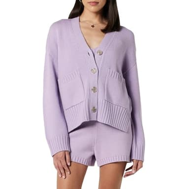 The Drop Women's Brigitte Cotton Blend Chunky Cardigan, Digital Lavender, M - Image 1