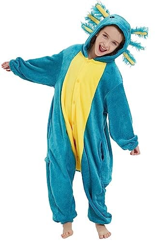 DELEY Unisex Blue Axolotl Onesie Adult Pajamas, Flannel Animal One Piece Costume Sleepwear Halloween Cosplay Homewear - Image 2