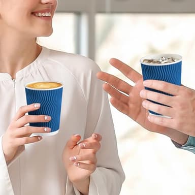 Lamosi Coffee Cups 12 oz - 120 Pack, 12 oz Disposable Paper Coffee Cups Insulated, Corrugated Kraft Ripple Wall Cup for Hot Beverage or Cold Drinks (Navy) - Image 7