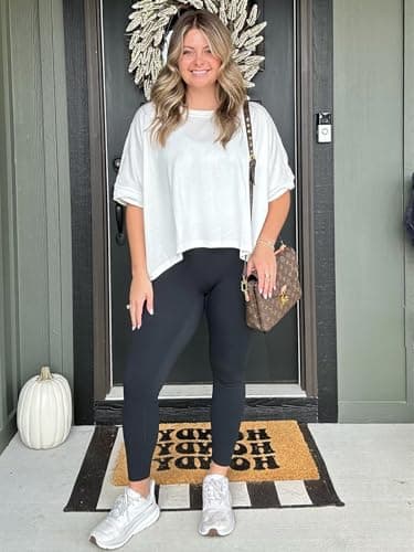 Tankaneo Womens Oversized T-Shirts Cropped Summer Casual Short Sleeve Loose Fit Tee Tops White - Image 5