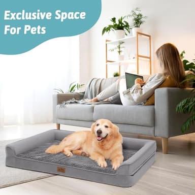 COZY KISS Orthopedic Dog Bed for Large Dog, XL Pet Couch for Extra Large Dog, Big Supportive Foam Bolster Sofa with Waterproof Lining Cover, Anti-Slip, Comfort, Washable, 42x30x7.5 in, U-Shaped, Grey - Image 8
