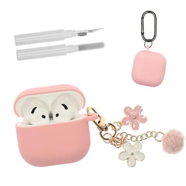 Compatible with AirPods 4 Case 2024, Premium Soft Silicone Protective Case Cover for Apple AirPods 4th Generation with Cleaner Kit, Carabiner and Keychain Accessories for Women Girls (Pink) - Image 8