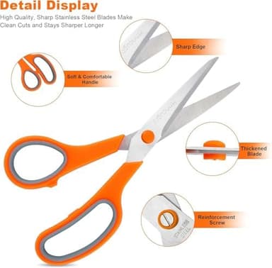 Scissors, Hnncugty 8" Scissors All Purpose Bulk Set of 18-Pack, Sharp Shears for Office Home Craft Sewing Fabric, High/Middle School Supplies Student Teacher Supplies, Comfort Grip Right/Left Handed - Image 4